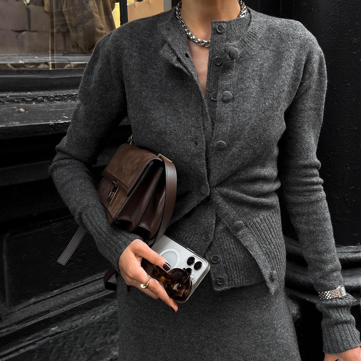 

Elegant Versatile Fashionable Woolen Shirt Tops Sweaters for Women in Autumn and Winter S сірий колір