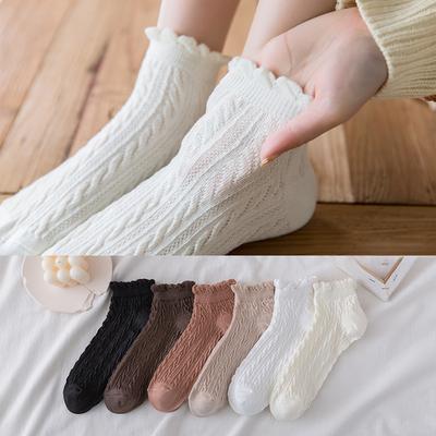 Ensemble de 6 Paires Chaussettes Basses Pour Femmes Coton Maille torsadée Chaussettes à Volants Coupe Basse Respirantes Décontractées Filles Printemps Été Chaussettes