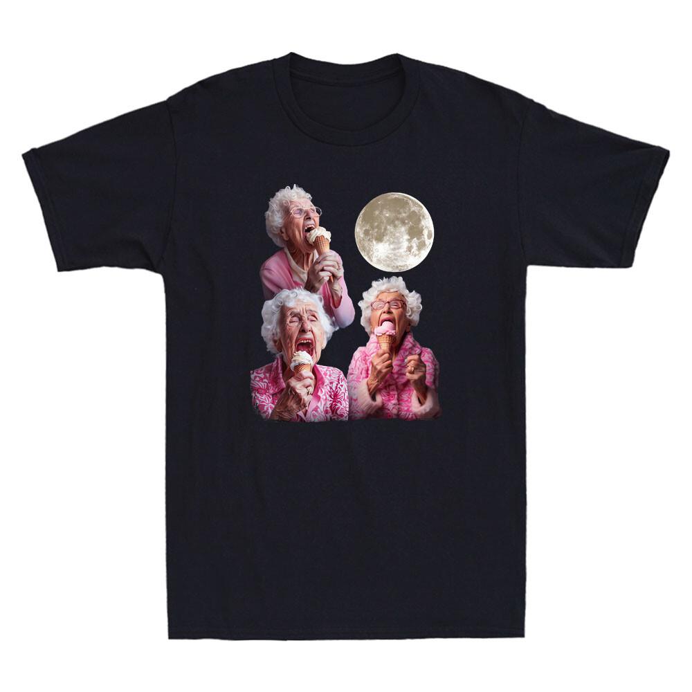 Grandma Howling Moon Grandma Licking Ice Cream Funny Meme Vintage Men s T-Shirt XXXL