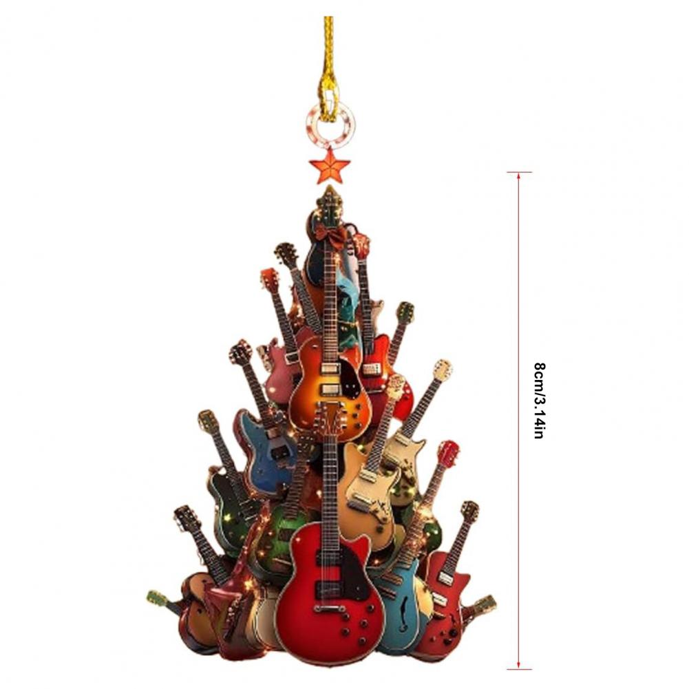 1/2Pcs Guitar Christmas Tree Ornaments Acrylic Pendants with Lanyard Easy To Hang Guitar Musical Instrument Ornaments