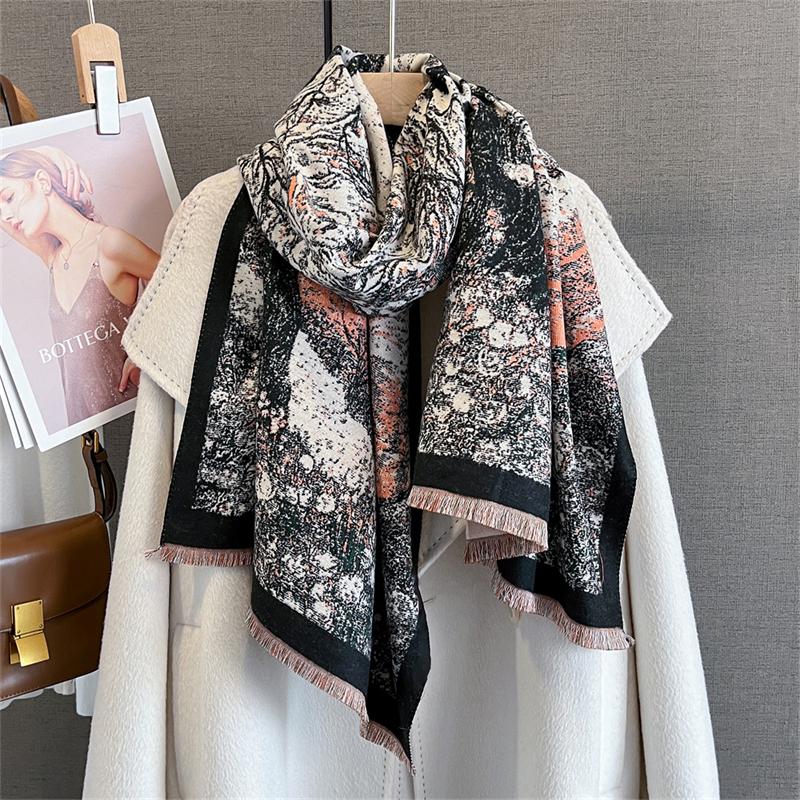 Warm Bufandas Female Women Winter Scarf Pashmina Cashmere Wraps Design Luxury Dot Print Thick Hijab Blanket Shawl Stoles
