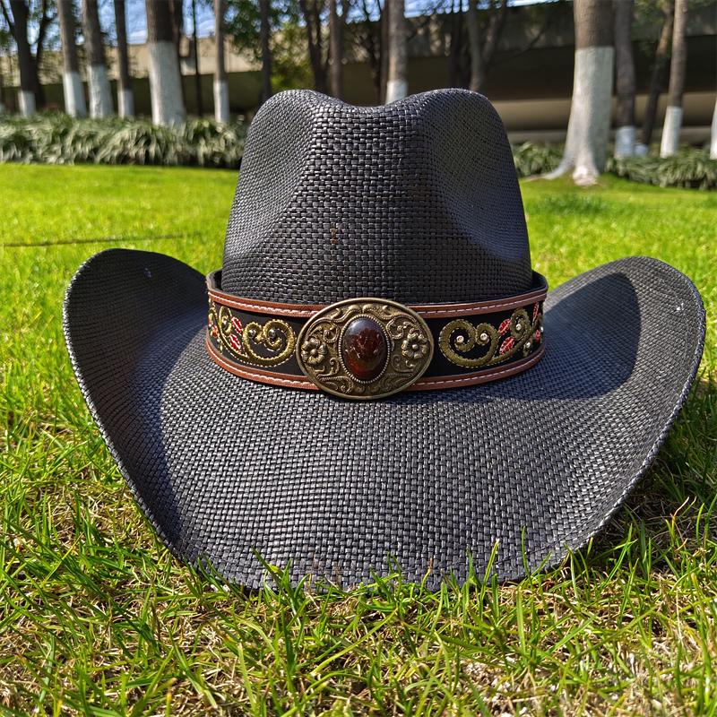 2026 Western cowboy hat man embroidery applique cowboy hat men and women sun hat summer wide brim straw hat hsun hat women