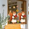 Pegatinas de Ventana Zorro de Primavera Zorro de Dibujos Animados Flores Mariposas Pegatina de Cristal Extraíble Animales Lindos Pegatinas de Ventana para Decoración de Hogar Oficina Tienda