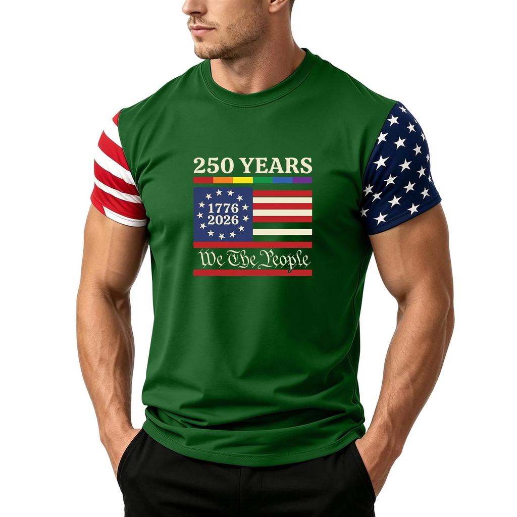 Men's Independence Day Flag Print Short Sleeve T-Shirt, Loose Casual Daily Summer Tops