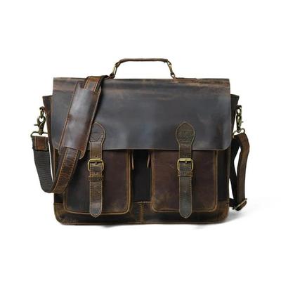 Handgemaakte Vintage Buffalo Leer Messenger Bag Met 2 Vakken Laptop Aktetas Kantoor Schoudertas Voor Mannen