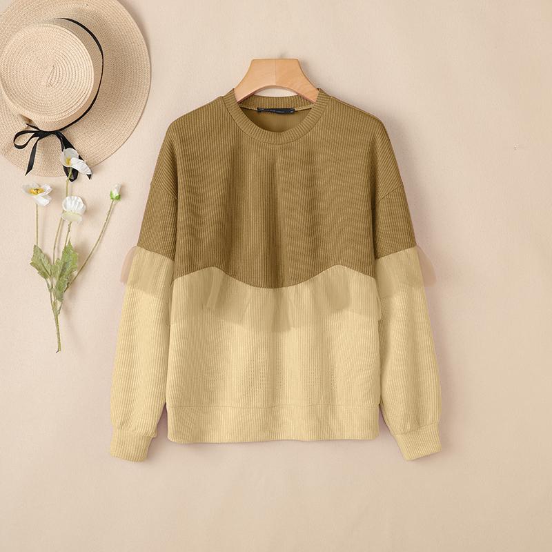 

ZANZEA Women Round Neck Long Sleeve Casual Patchwork Pullover Tops 2XL
