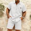 Men S Waffle Solid Color Casual Short Sleeve Shirt And Shorts Set