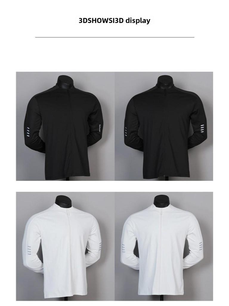 Men's Autumn Stand-Up Collar Cycling Top: Elastic, Sun-Protective, Long-Sleeve, Fitness & Running Zipper Shirt