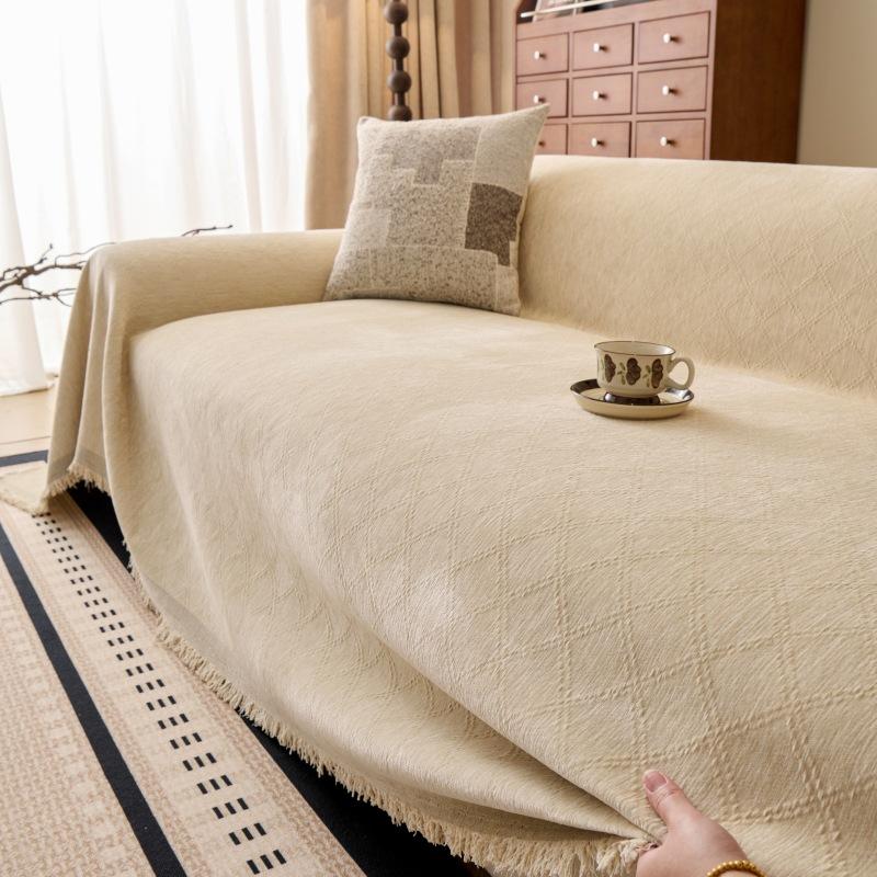 Couch Cover Luxurious Chenille Sofa Covers with Elegant Fringe Texture Heavyweight Cozy Blanket for Couch Bed Decor s005