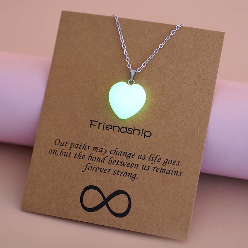 

New Trendy Blue Luminous Heart Shaped Pendant Necklace for Women Men Simple Glow In The Dark Couple Necklace Party Zircon Gifts