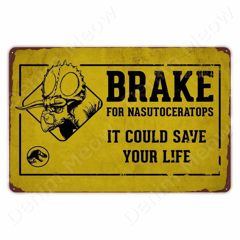 Beware of Raptor Funny Metal Tin Sign Slow Down Sign Garden Home Outdoor Zoo Plaque Dinosaur Warning Sign Vintage Wall Decor