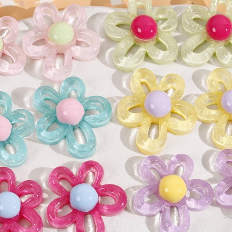 Colorful Hollow Flower Resin Crafts Cute Five-Petaled Flower Accessories Cute Hairpin Phone Cases Jewerly Decor Keychain