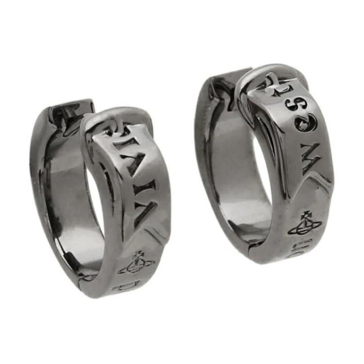 VIVIENNE WESTWOOD Boucles d'oreilles en laiton gravées de lettres Boucles d'oreilles homme Argent Noir 62030053S001