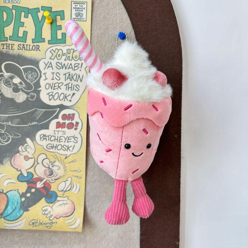 Fun Strawberry Milk Shake Chocolate Milk Shake Plush Doll Backpack Charm Bag Decoration Cute Cartoon Dessert Doll Birthday Gifts