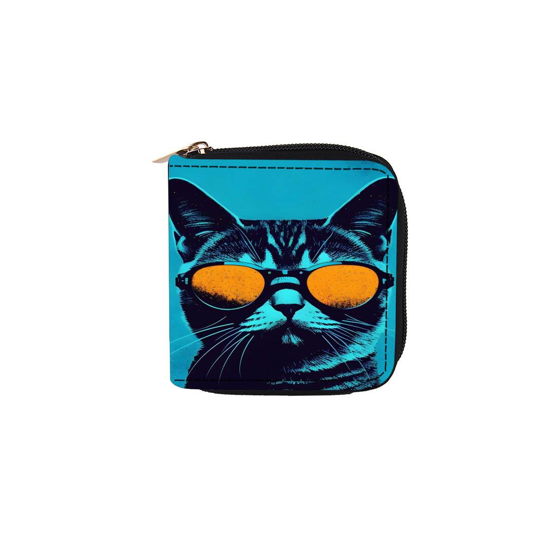 

Cartoon glasses cat short zipper small wallet, card bag wallet