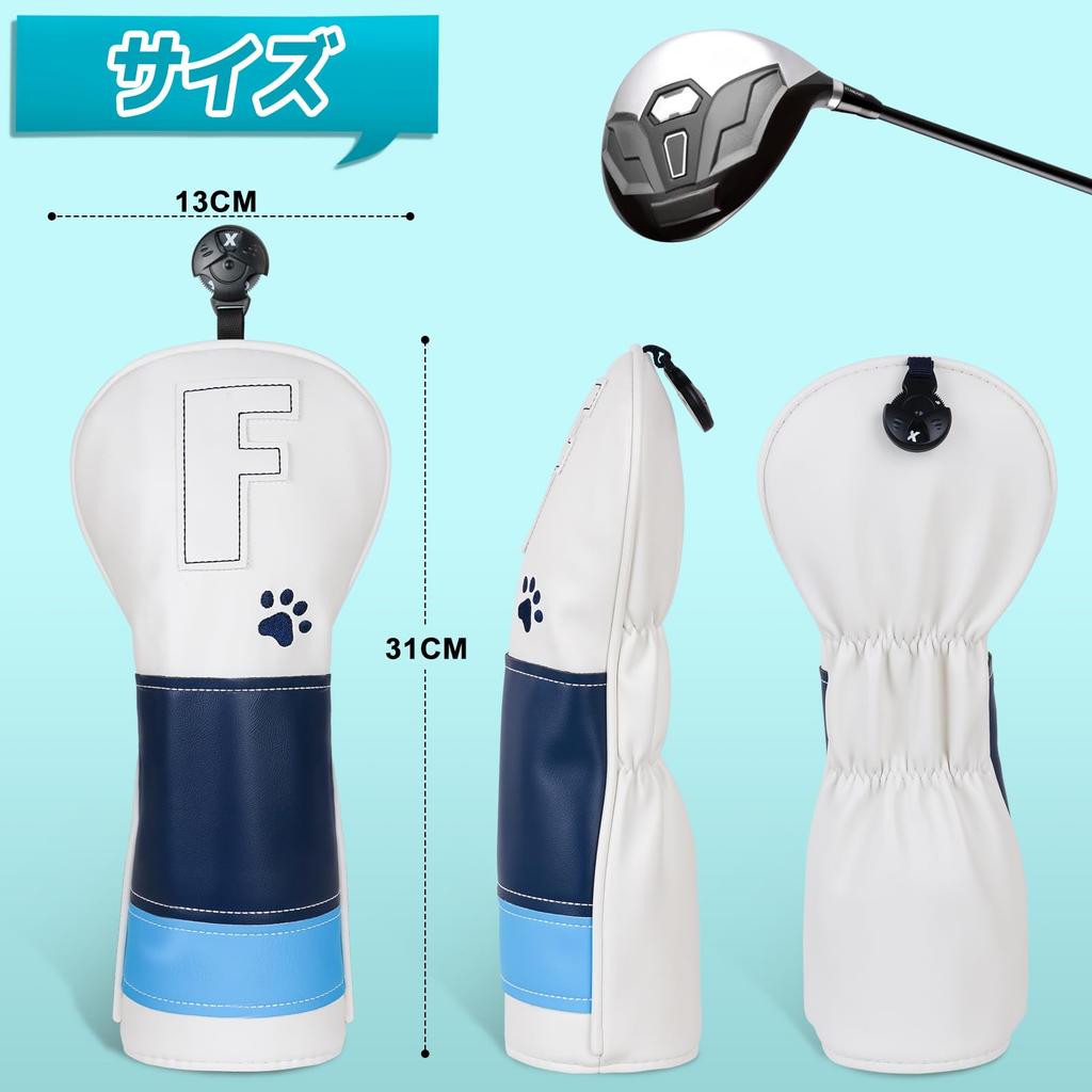 Golf Fairway Wood Cover with Blue Dog Claw Fairway Wood Club Simple Synthetic Numbered Tags Single Item Print, Headcover, Design, Leather, (3, 4, 5,