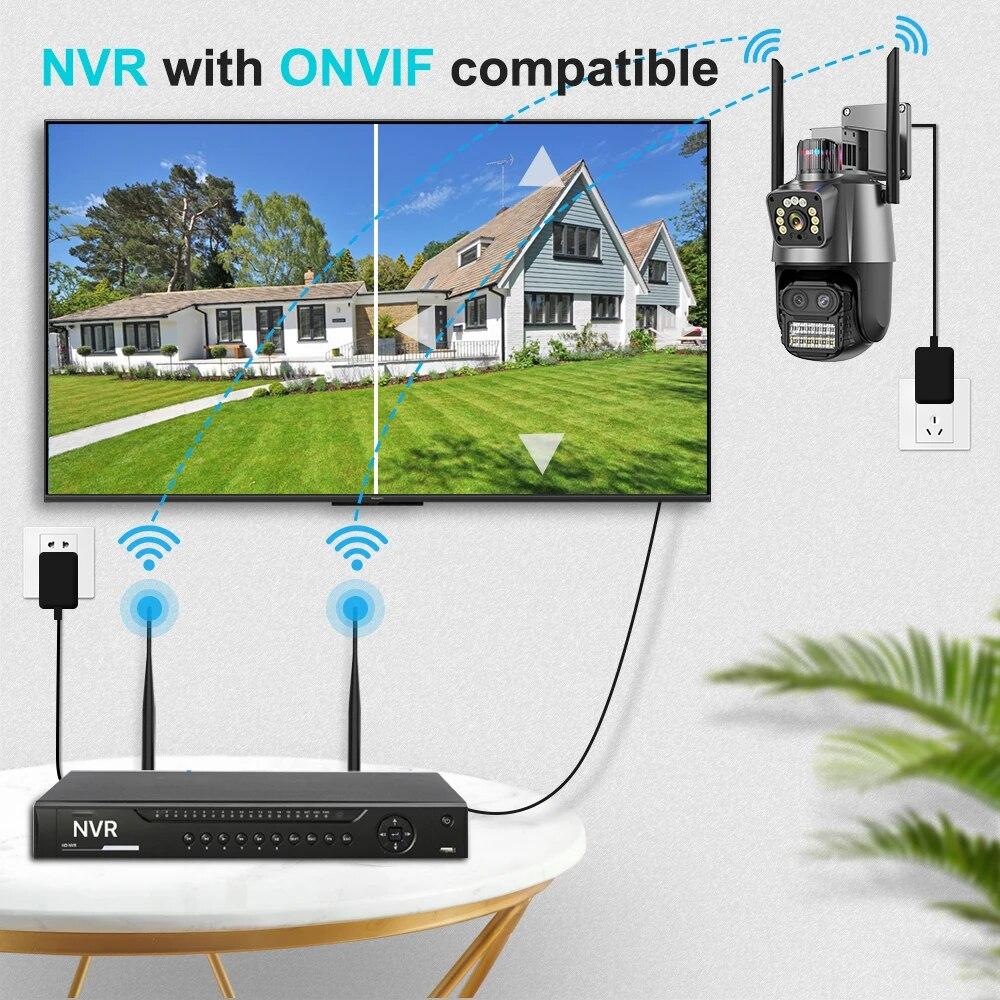 LS VISION Cámara PTZ Exterior UE 9MP 4K HD Zoom Híbrido 8X Tres Lentes Doble Pantalla Cámara IP Wifi 4MP Alarma Luz Policial Vigilancia CCTV ICSee
