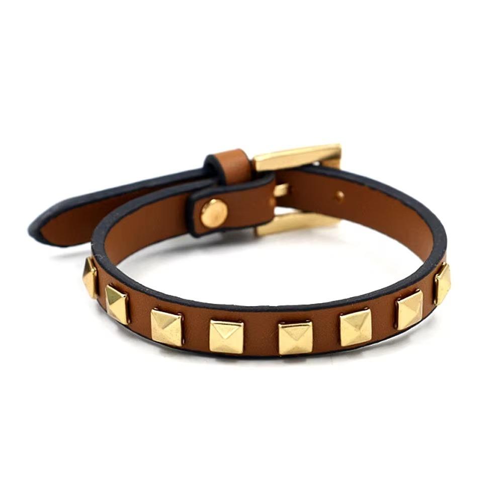 PU Leather Rivets Bracelet Square Rivets Single Ring Bracelet Leather Bracelets  Gift Jewelry