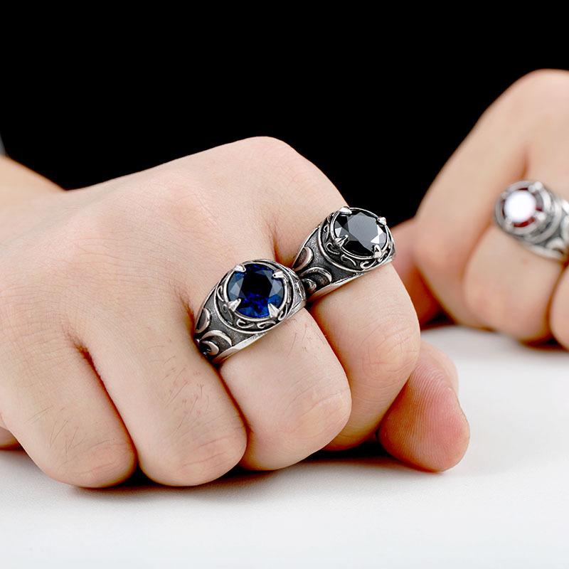 

Ювелирные изделия ручной работы в стиле ретро, ​​инкрустированные синим камнем Гао, резное мужское кольцо, персонализированное кольцо