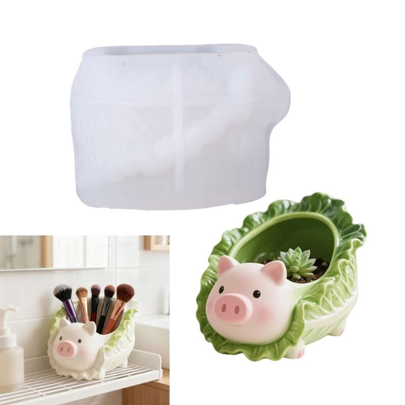 Silicone Cabbage Pig Shaped Mold Suitable For Crafting Succulent Pots Resin Storage Containers And Concrete Decoration Items
