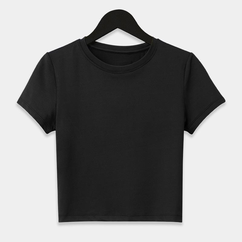 Women's Simple Solid Color Crew Neck Yoga T-Shirt - Short Sleeve for Running & Fitness