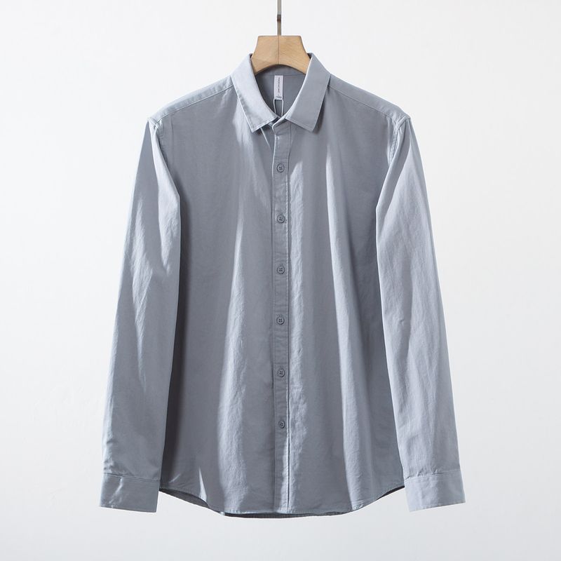 Heavyweight Twill Cotton Washed Comfortable Breathable Loose Casual Turn-Down Collar Long-Sleeve Shirt Men's Spring and Autumn Solid Color Shirt