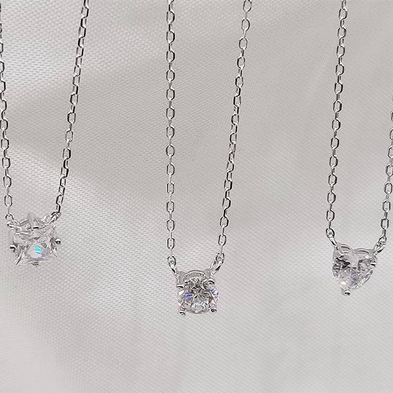 Beixi S925 Sterling Silver Geometric Necklace with Diamond Heart and Square for Women - Simple and Elegant Jewelry.