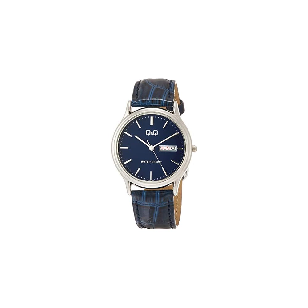 Citizen QQ Analog Waterproof Watch Date Day Leather Strap A204-302 Men s Navy