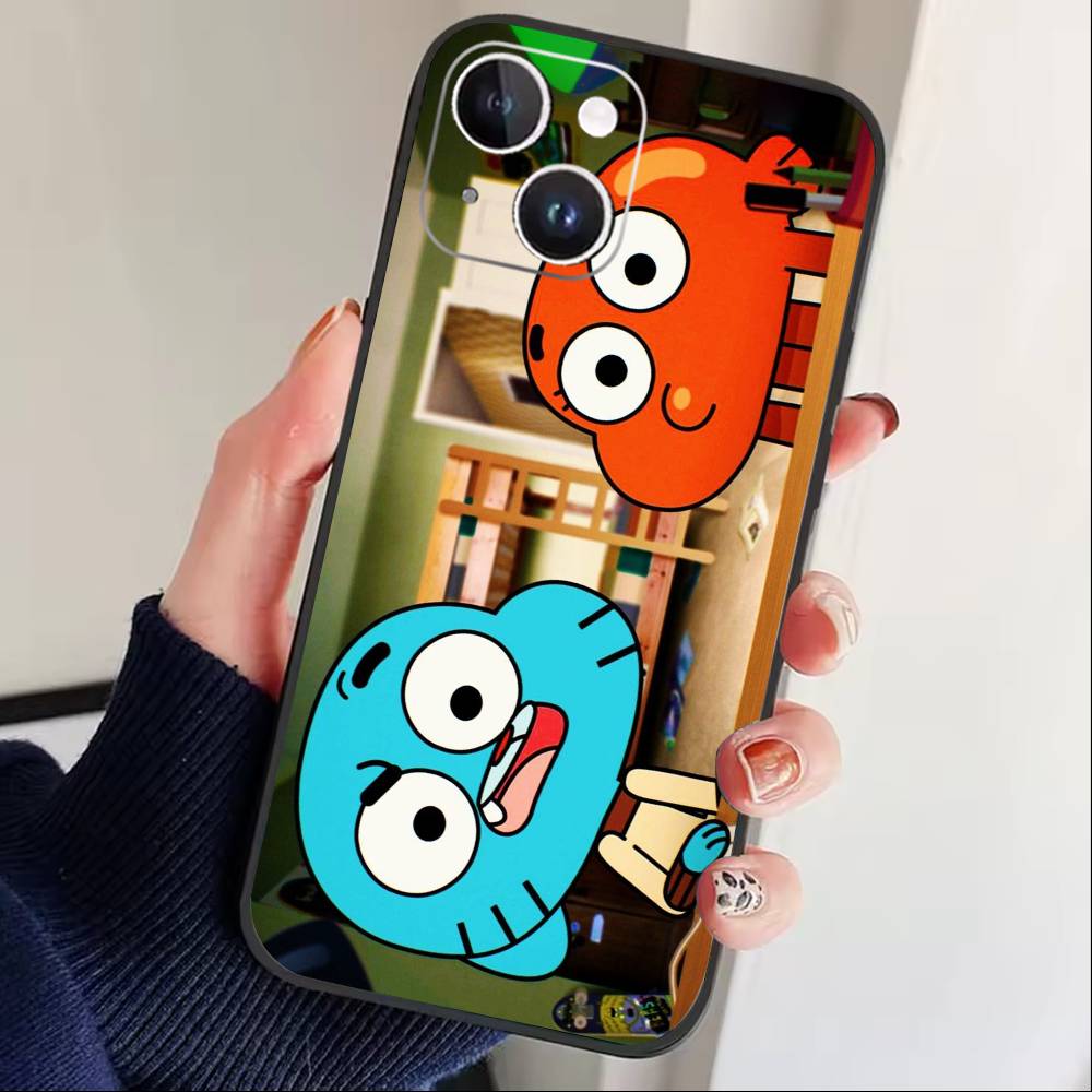 D-Gumball and Darwin Phone Case For iPhone 17 16 15 14 13 12 Max Plus Silicone Black Cover