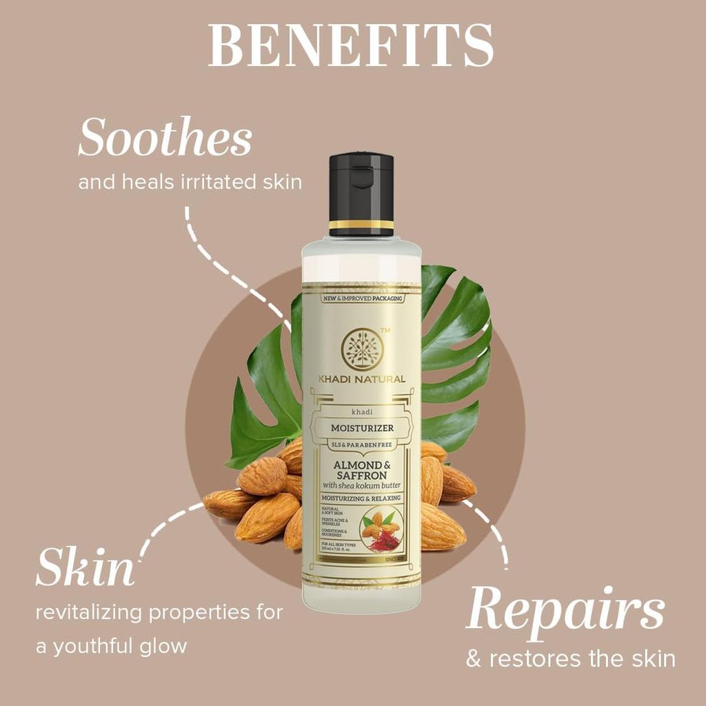 Khadi Natural Almond & Saffron Herbal Moisturizer Body Lotion 210ml Deep Nourishing Skin Care