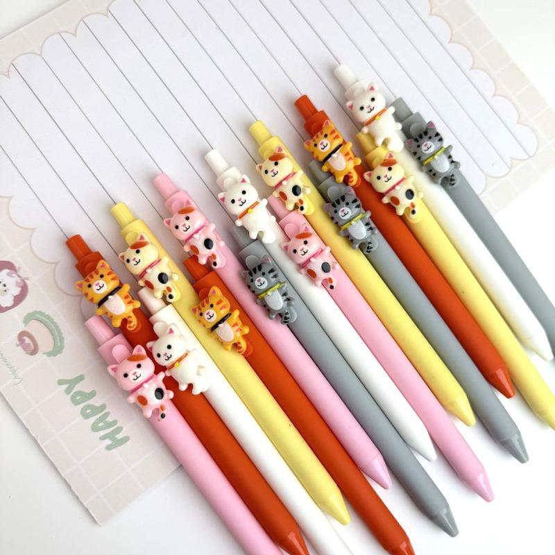 15Pcs Cute and Fun Cat Ballpoint Pens, Retractable Pens, Stationery, Office Supplies, and School Supplies, Signature Cute Student Stationery
