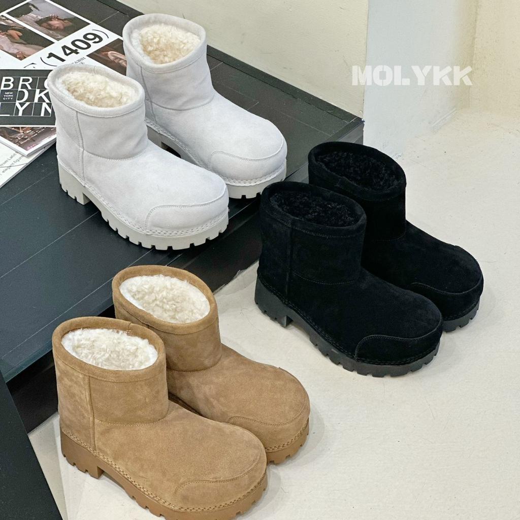 Genuine leather cowhide women's shoes trendy snow boots women's 2025 winter new thickened velvet short tube fashionable versatile warm