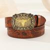Bull Pattern Mens Western Cowboy Belt PU Leather Waist Belt Fashion Waistband  Mens