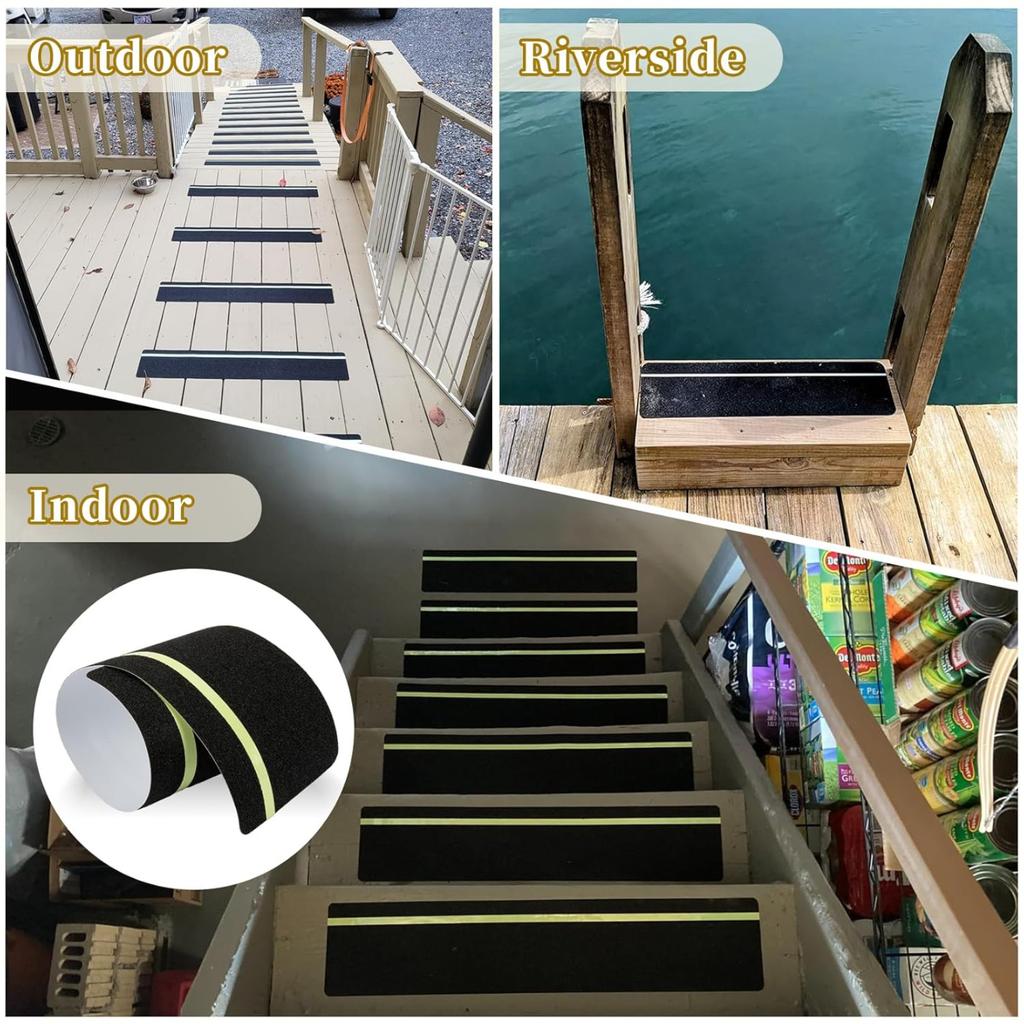 4pcs Glow-in-the-Dark Non-Slip Grip Tape, High Friction 15.24x60.96cm Strips, Waterproof & Anti-Skid for Outdoor Steps, Basement Stairs