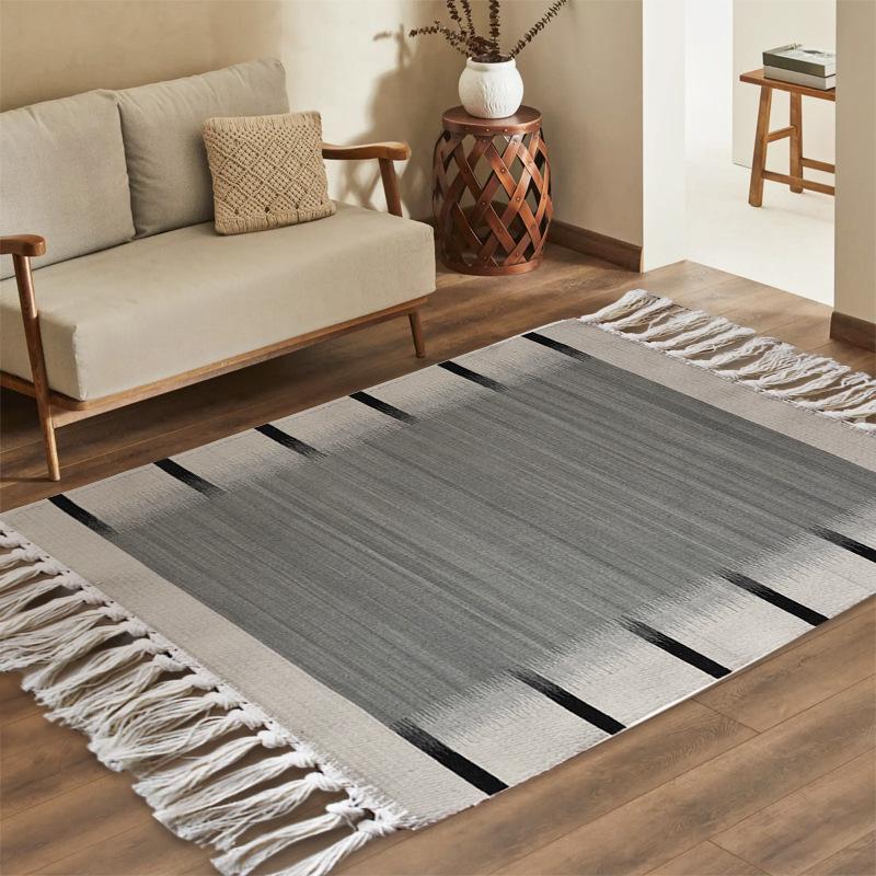Striped Cotton Linen Rugs with Tassels for Living Room Bedroom Carpets Door Floor Mats Bedside Area Rugs Entramce Doormats