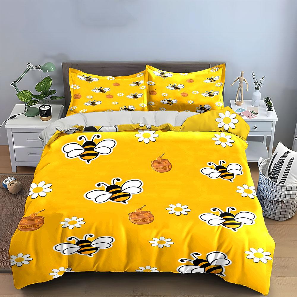 Méhmintás Dekorációs Készlet Többféle Méret Gyerek- és Felnőtt Hálószobába Exkluzív 3 részes Ágynemű Szett, Ajándék AU Double 180X210cm&set