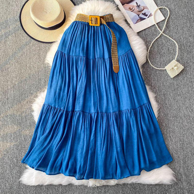White Skirt Women clothes 2025 Summer Small Mid-Length Casual High Waist Slimming Big Hemline Puffy Cake Skirt