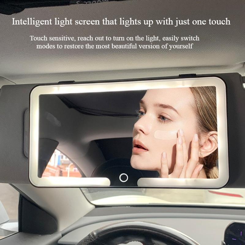 Car Sun Visor Vanity Mirror With Led Light Stepless Dimming Rechargeable Touch Sensor Makeup Mirror 23.5x12.7 Cm чёрный