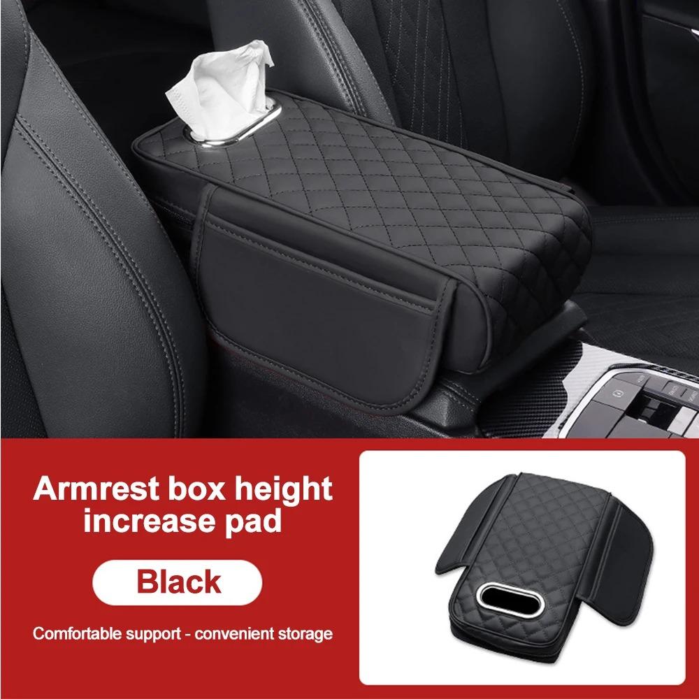 Car Center Console Armrest Cushion Thicken Arm Rest Box Pad Side Extension Cushion with Cup Holder Tissue Box Organizer Bag Universal Armrest Cover
