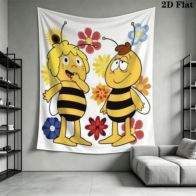Bees and Maya Wall Tapestry Aesthetic Wall Hanging Printed Fabric Blanket Decorative Tapestries for Bedroom Living Room Home Decor