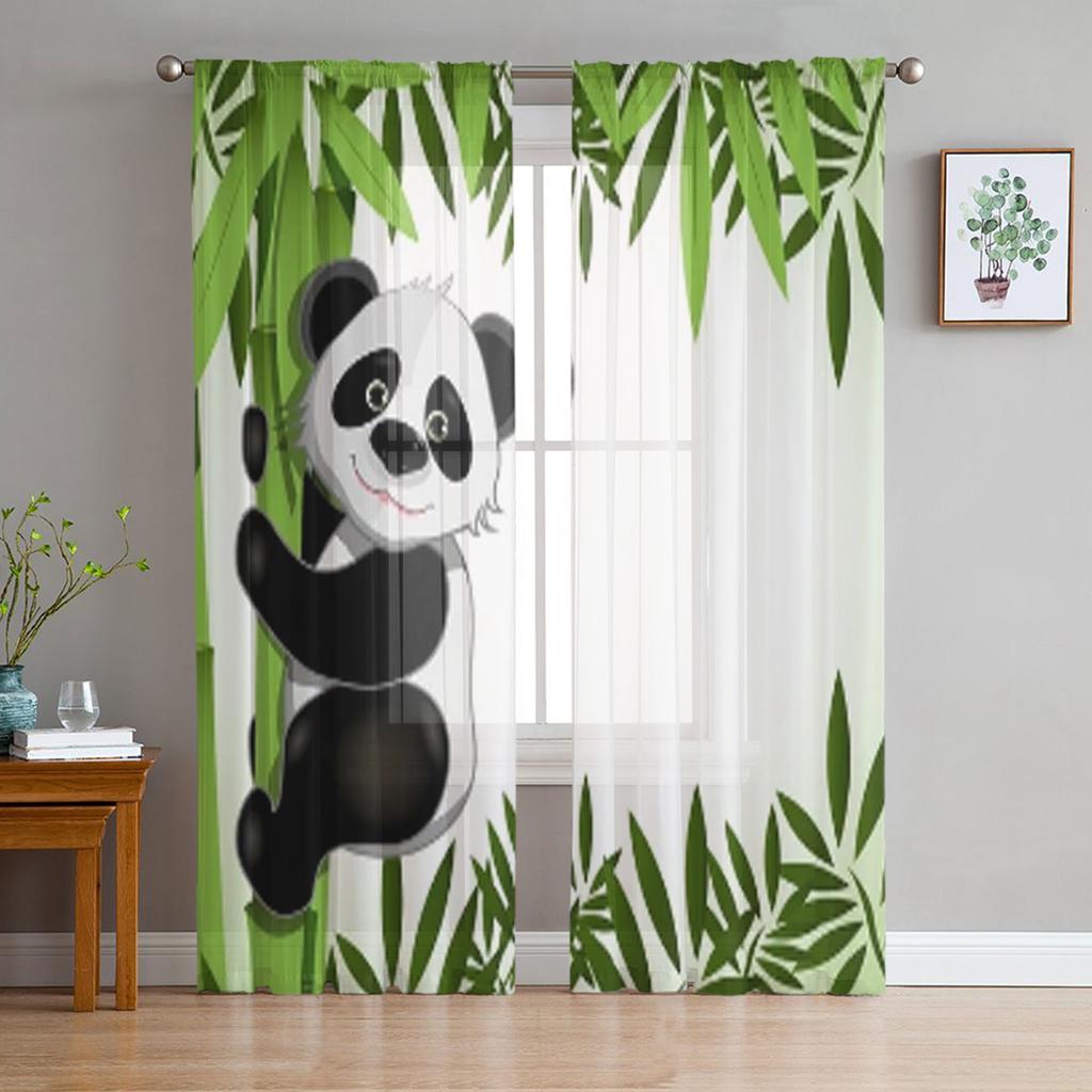 Baby-Panda sitzt zwischen Bambusstamm Tüll Vorhänge transparent für Wohnzimmer Schlafzimmer Küchendekoration Voile Organza Vorhänge