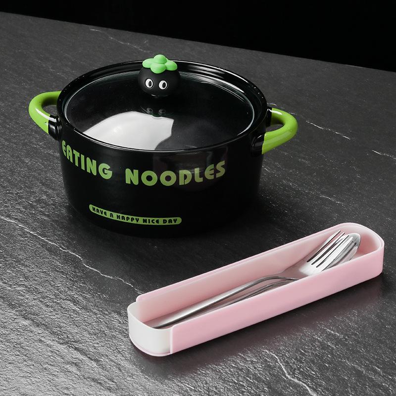 High-value Cute Instant Noodle Bowl with Lid 2024 New Household Binaural Ceramic Soup Bowl Student Dormitory Snail Powder Bowl