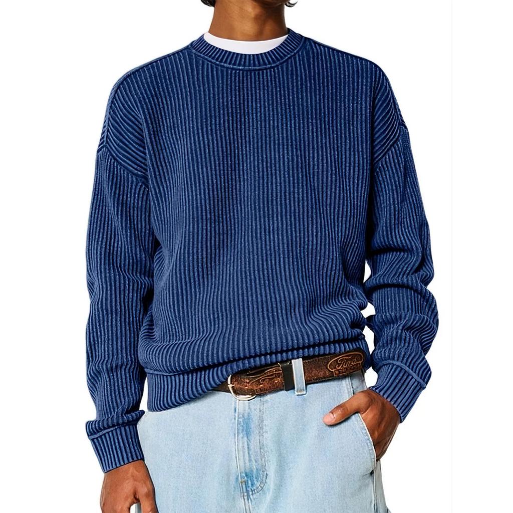 Men's Loose-fitting Casual Round Neck Long-sleeved Knit Top