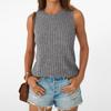 Women's Fashion Casual Sleeveless Round Neck Slim  Stripe Top