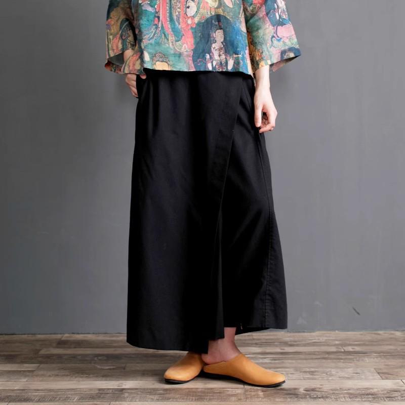 2026 Artistic Cotton Linen Plus Size Wide Leg Elastic Waist Culottes Skirt Pants for Women