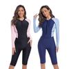 Damen Ganzkörper-Rashguard-Badeanzug mit langen Ärmeln und Shorts zum Schwimmen, Schnorcheln, Surfen, UV-Schutz