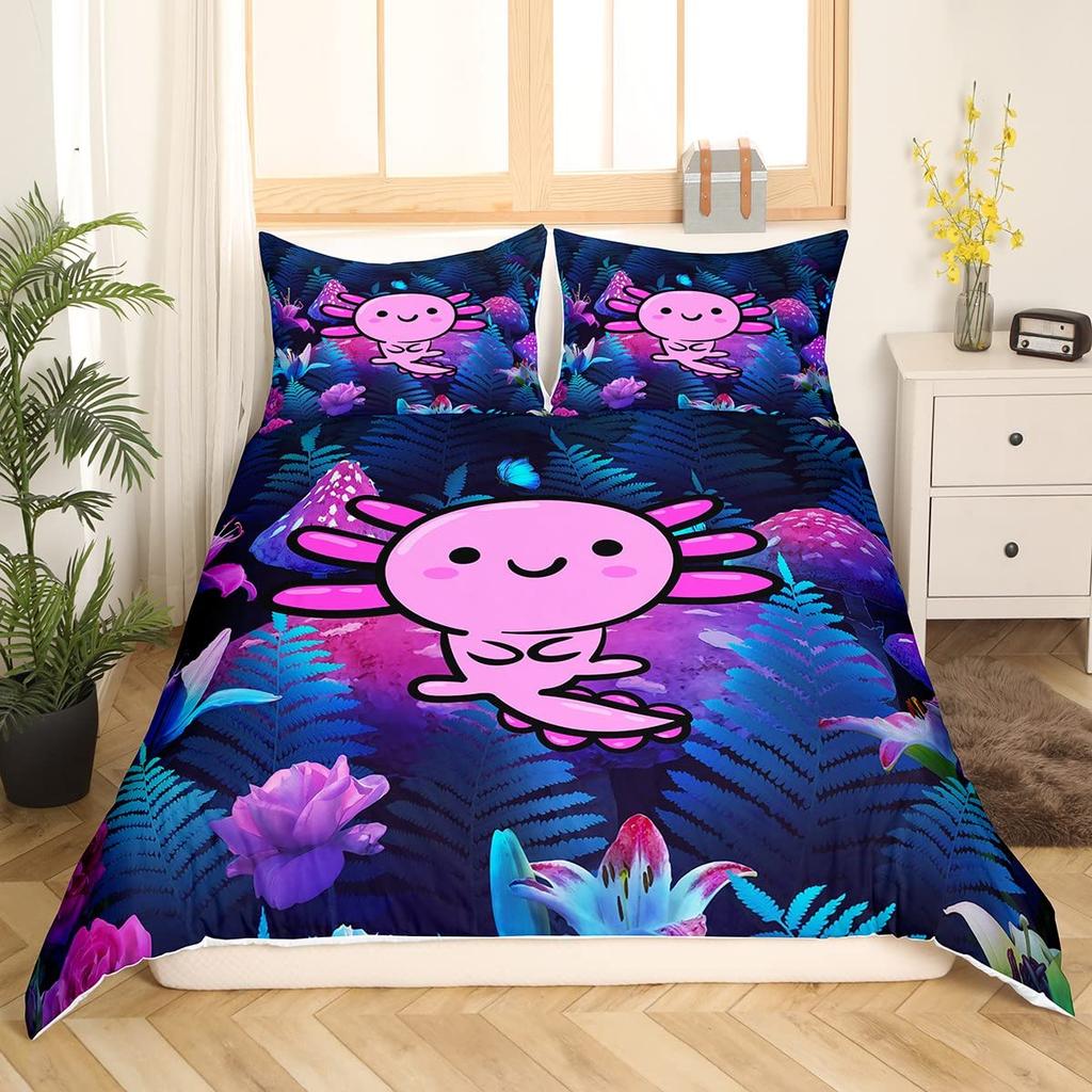 Cute Axolotl Duvet Cover Sets For Kids Boys Girls Lightweight Bedding Sets Cartoon Salamander Bedding Set Bedroom Decor No Quilt