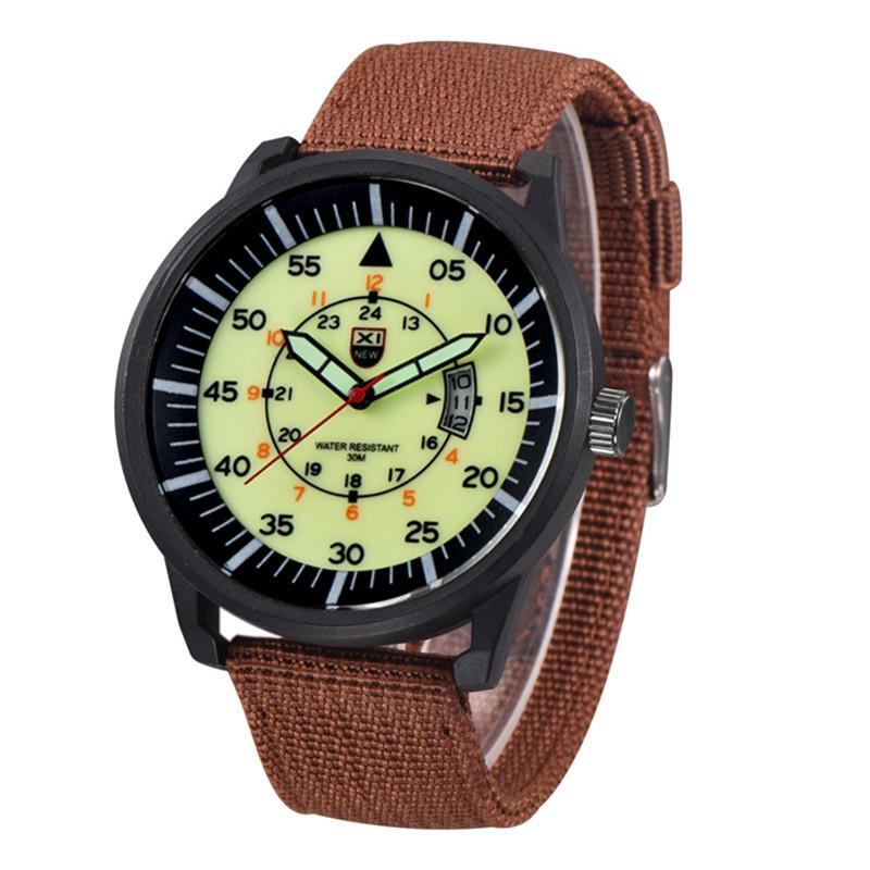 Męski Modny Zegarek Wojskowy z Nylonowym Paskiem, Kwarcowy, z Kalendarzem, Luminous