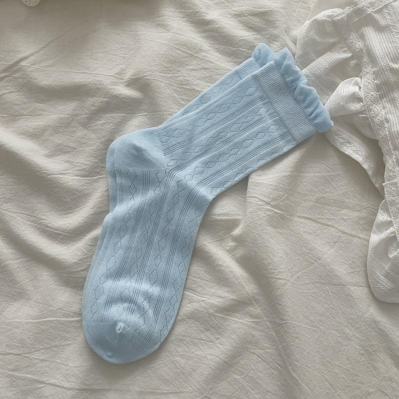 

10Pair Bud Mouth Socks Women S Summer Thin Mesh Hollow Cotton Socks Wind Simple Solid Color Stacking Socks One size fits all светло-синий