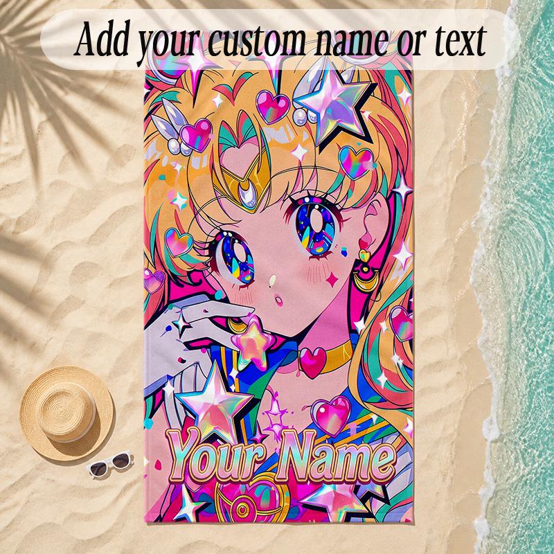 Beach TowelSailor Moon Custom Name Text Personalized Soft Towel for Beach Pool Indoor Home Decor Gift